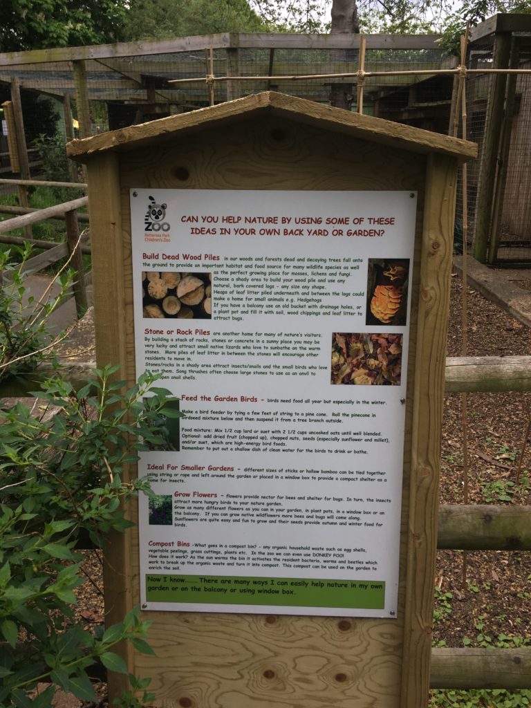 Sign sharing ideas for helping nature in your own back yard and garden.