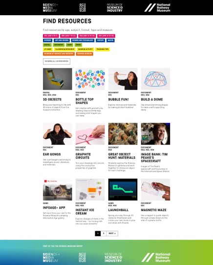 Prototype for the Learning Resources website - filtering through resources.