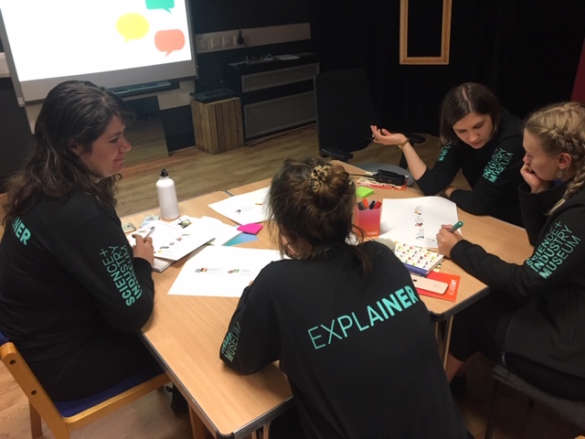 A group of explainers discussing the engagement reflection points at their science capital refresher.