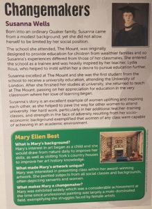 A changemakers sign for Susanna wells. It features a black and white photo of her in the top right corner